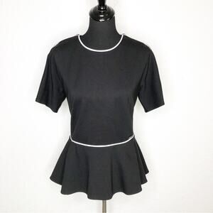 Pink Tartan black zipper back peplum top with white piping size Medium